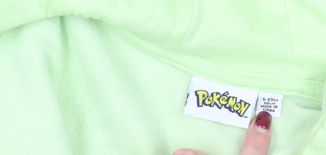 Brand and care label for Pokémon Green Full Zip Hoodie for girls’ 5-6 years