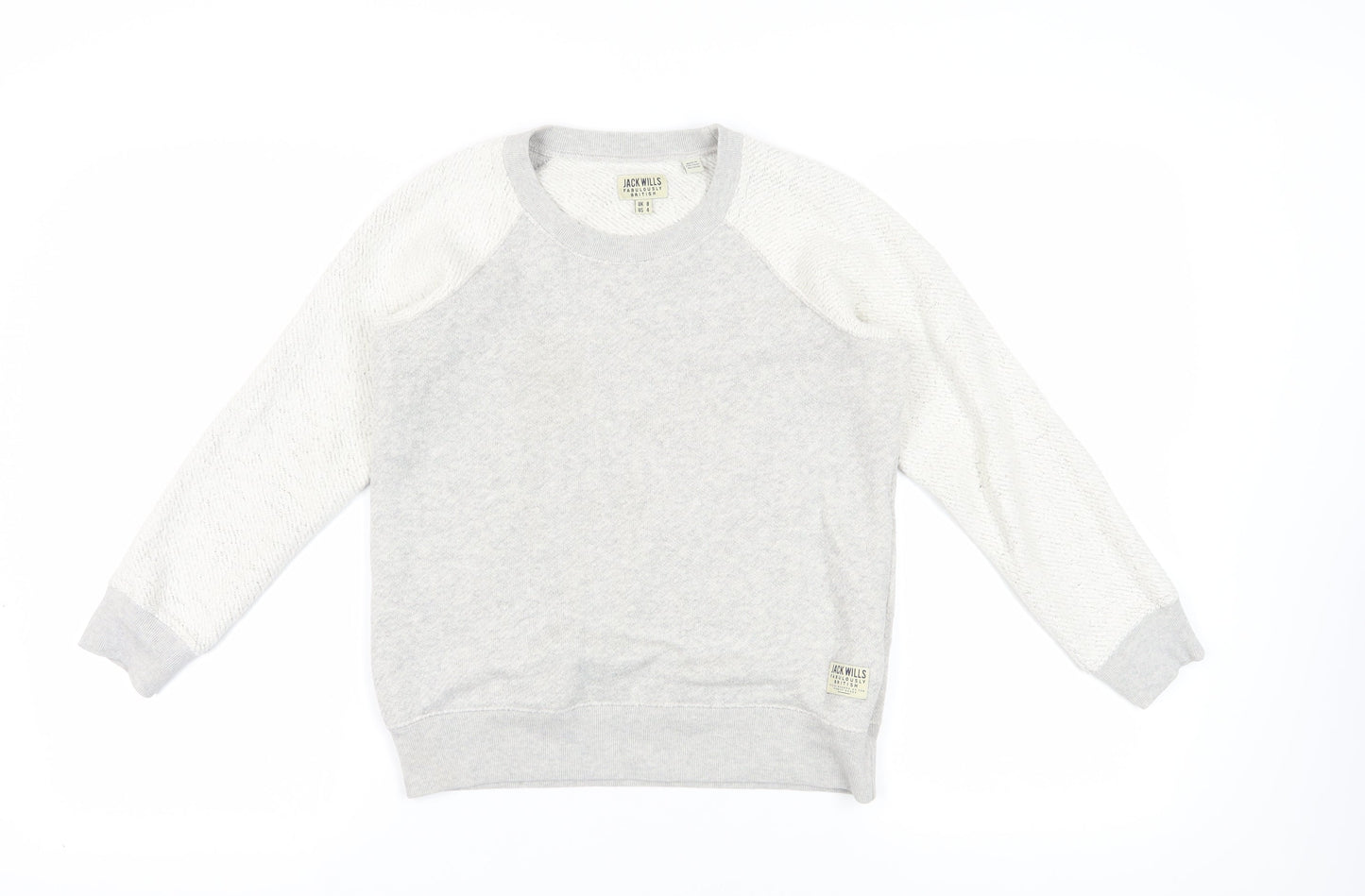 Jack Wills Grey Raglan Sleeve Sweatshirt UK 8 Cotton Blend