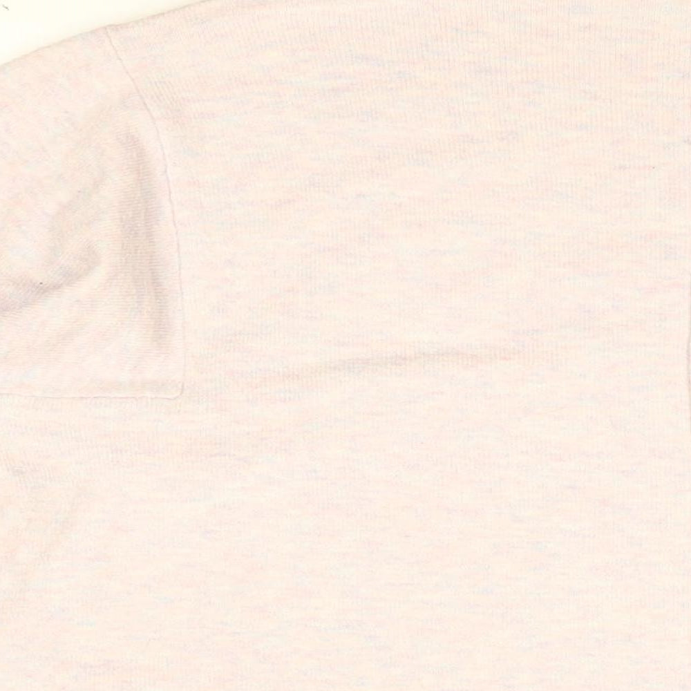 Brand and care label for French Connection women’s pink high neck acrylic jumper, size L