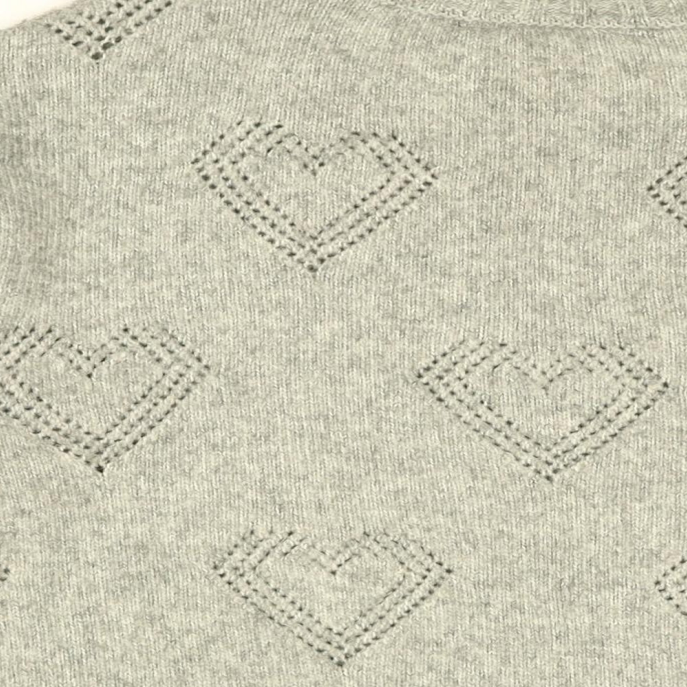 Brand and care label for Crew Clothing women’s grey round neck geometric acrylic jumper, size UK 14, - heart print
