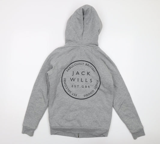 Jack Wills Womens Grey Cotton Full Zip Hoodie Size 8 Zip