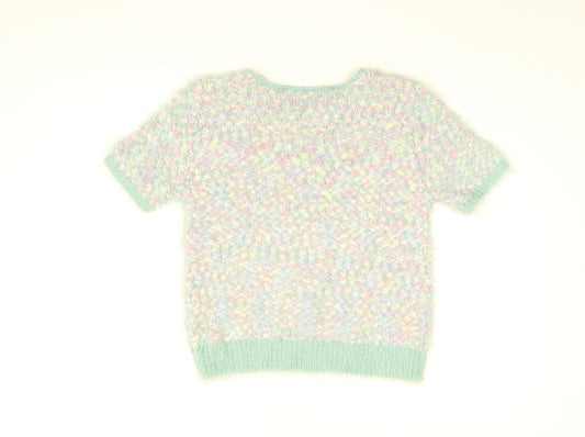 Brave Soul Womens Blue Geometric Polyester Basic T-Shirt Size 10 Round Neck