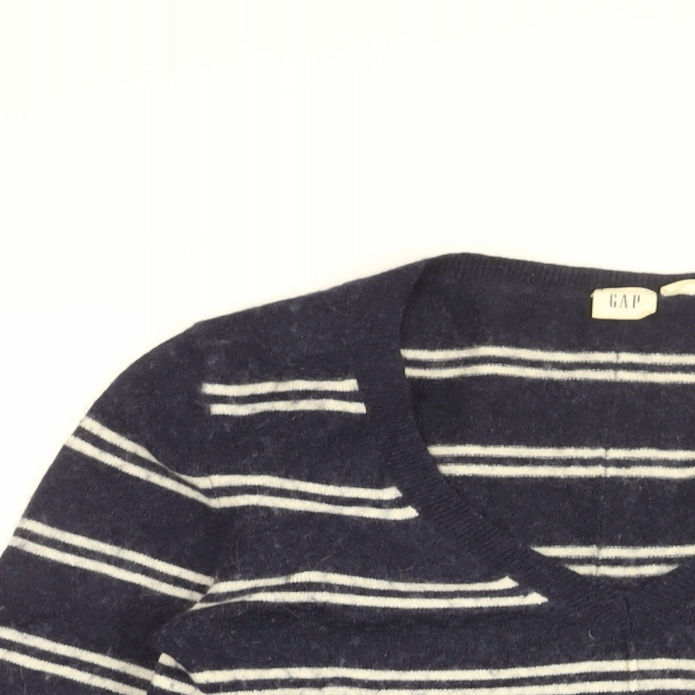 Gap Womens Blue Striped Nylon Basic T-Shirt Size XS V-Neck