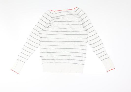 Gap Womens White Round Neck Striped Cotton Pullover Jumper Size M