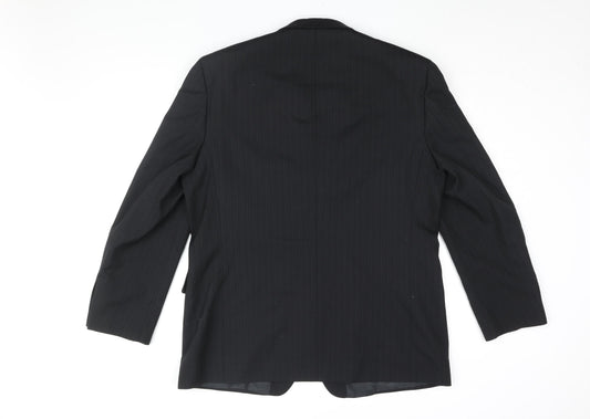 Pinstripe Mens Black Striped Polyester Jacket Suit Jacket Size 44 Regular