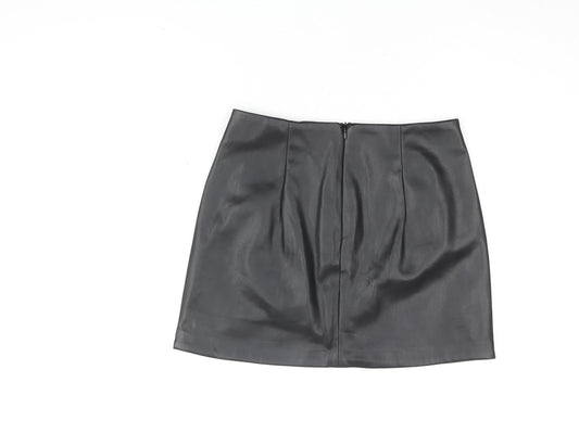 Stradivarius Womens Black Polyurethane Mini Skirt Size 8 Zip