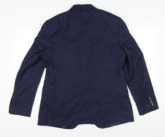 Moss London Blue Wool Blazer, Size 44, Formal, Single-Breasted