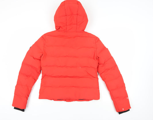 Superdry Red Puffer Jacket UK S Hooded Winter Coat