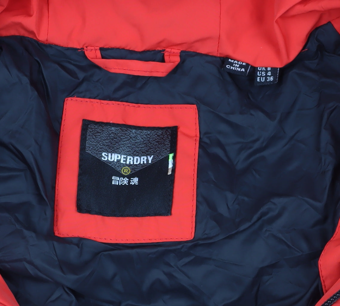 Superdry Red Puffer Jacket UK S Hooded Winter Coat