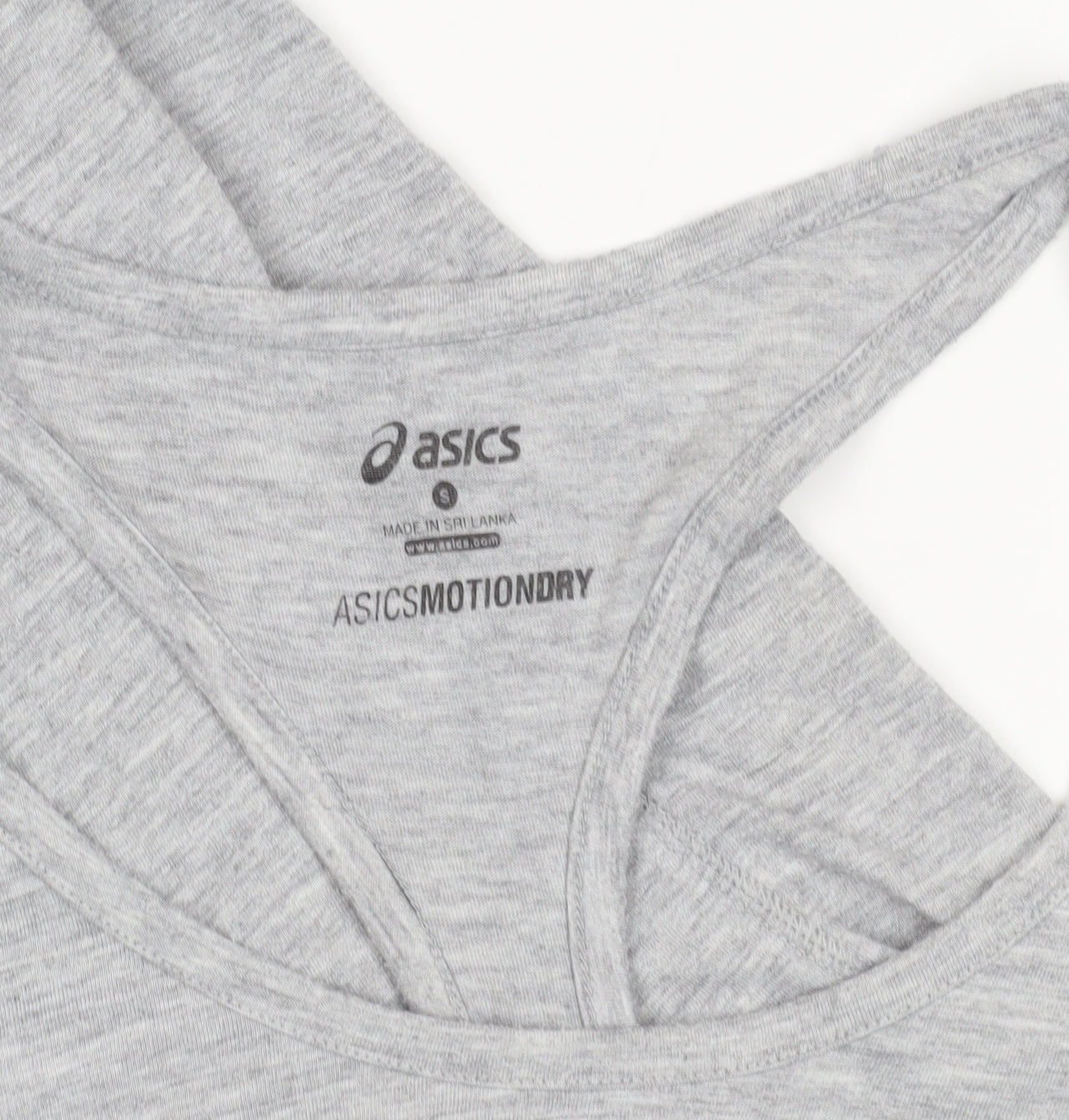 Brand and care label for Asics Women's Grey Racerback Athletic Tank Top Small