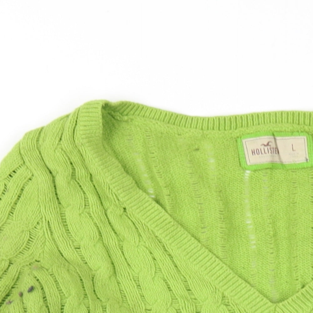 Hollister Womens Green V-Neck Acrylic Pullover Jumper Size L