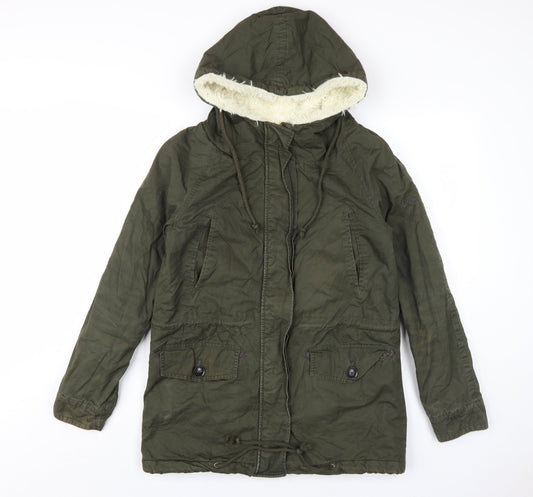 Additional front view of Lee Cooper women’s green parka coat, size UK 8, zip