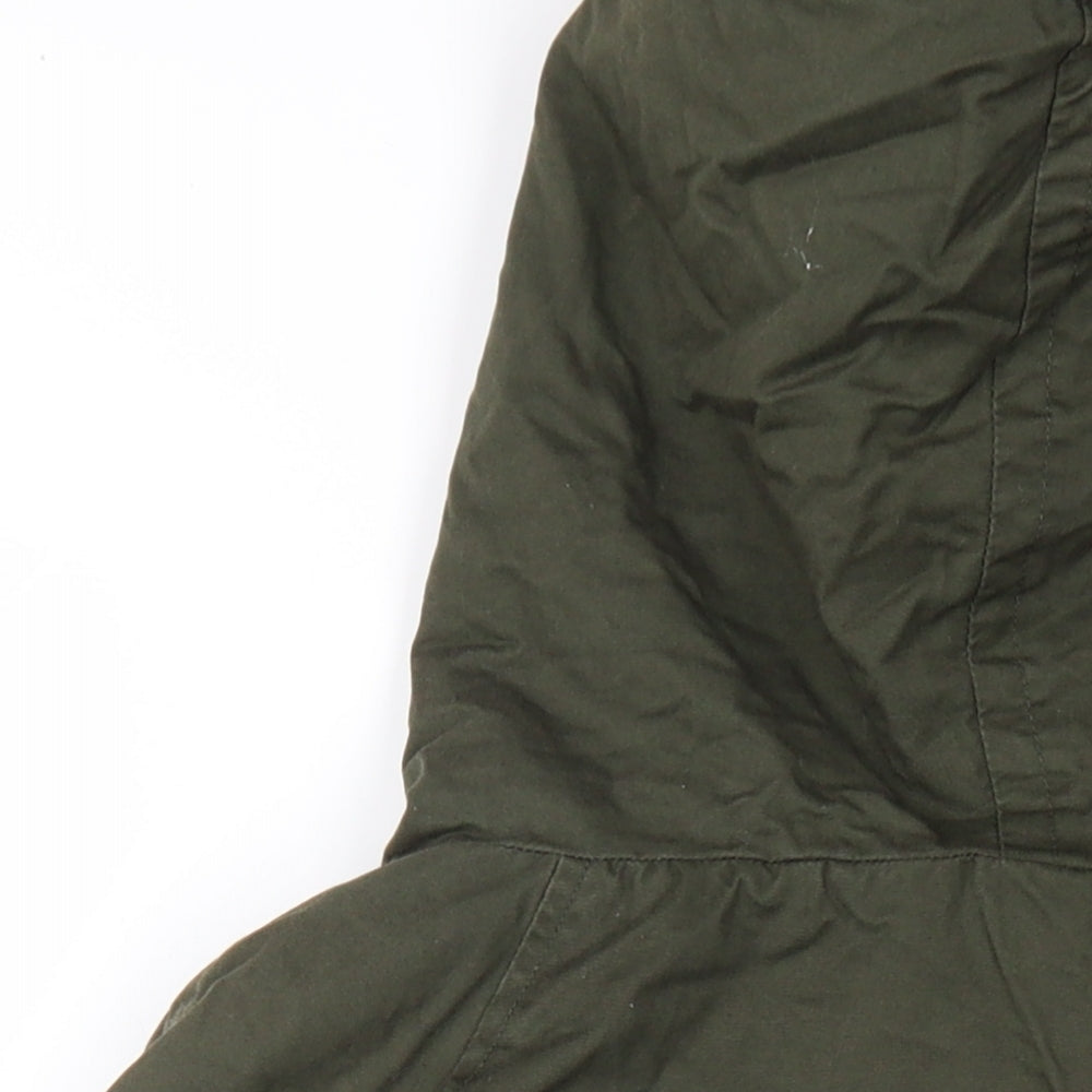 Brand and care label for Lee Cooper women’s green parka coat, size UK 8, zip