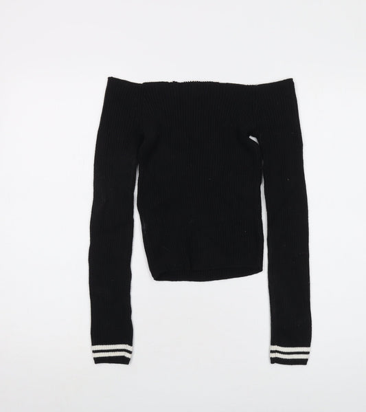 Hollister Womens Black Square Neck Cotton Pullover Jumper Size S