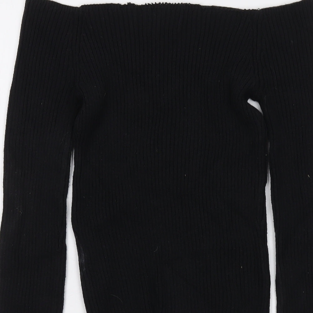 Hollister Womens Black Square Neck Cotton Pullover Jumper Size S