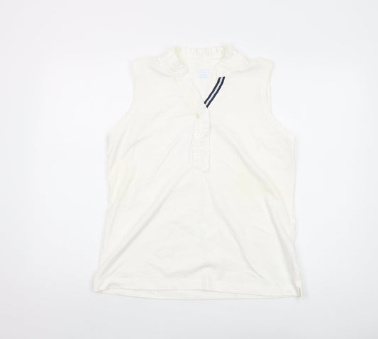 Lands' End Womens Ivory Cotton Basic Tank Size M V-Neck