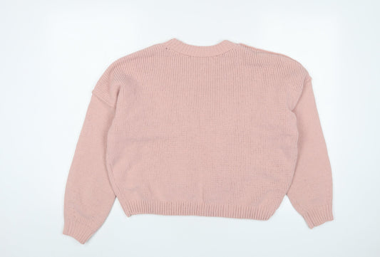 Hollister Womens Pink Crew Neck Polyester Pullover Jumper Size M