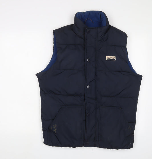 Hollister Mens Blue Gilet Jacket Size M Zip - Logo, Embroidered