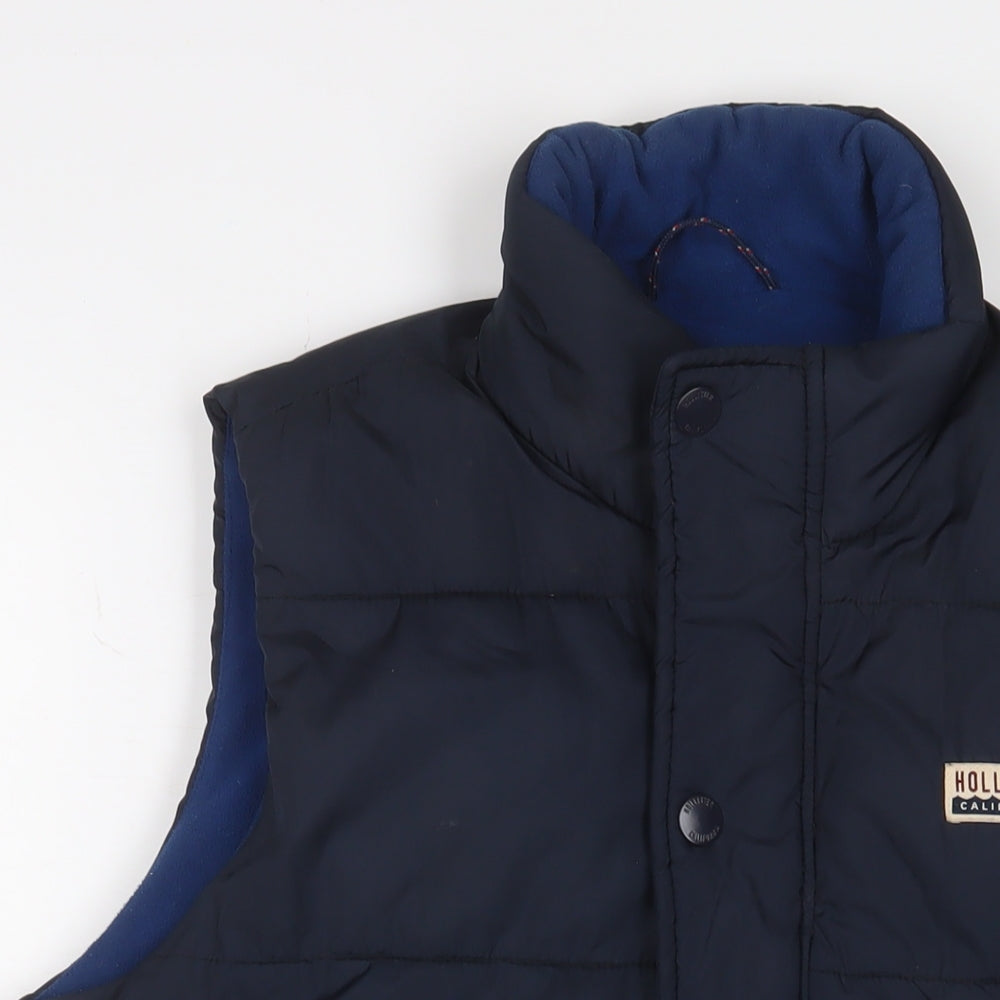 Hollister Mens Blue Gilet Jacket Size M Zip - Logo, Embroidered