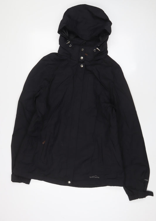 Eddie Bauer Mens Black Rain Coat Jacket Size XL Zip - Logo, Embroidered