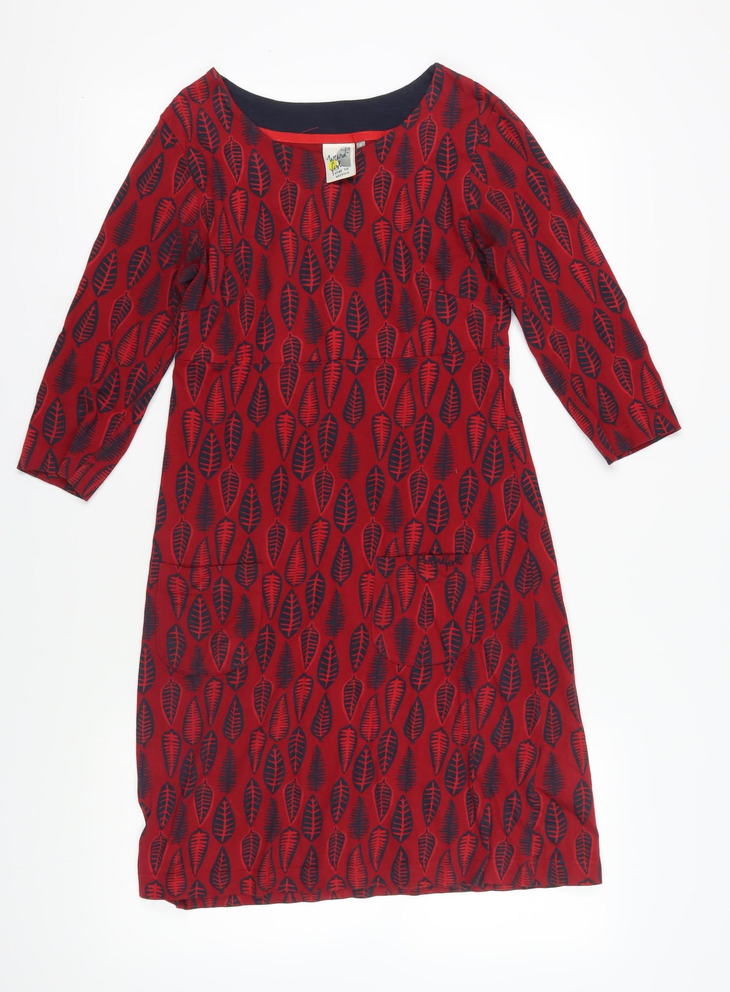 Weird Fish Women's Red Geometric Boat Neck Dress