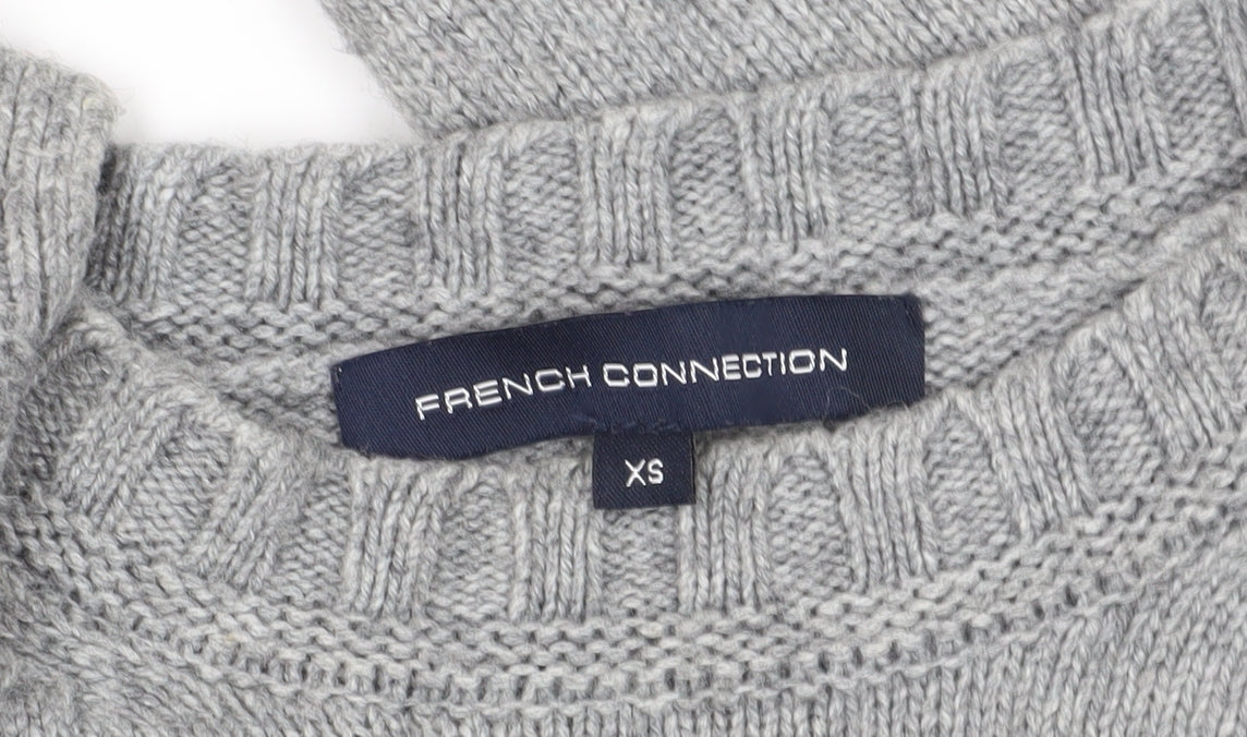 Brand and care label for French Connection Grey Crew Neck Wool Blend Jumper