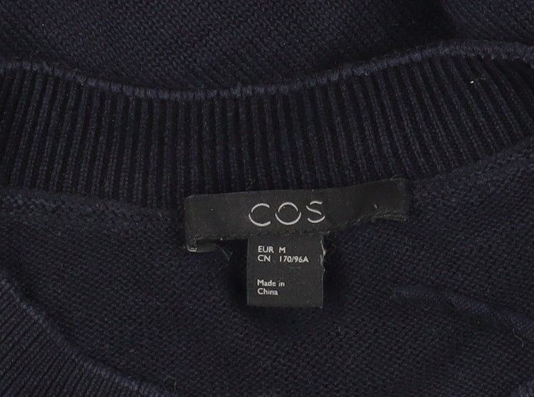 Brand and care label for COS Women's Black Shift Dress, size 12, Cotton
