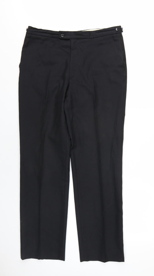 Dunn & Co Mens Black Wool Tuxedo Suit Trousers Size 34 Regular