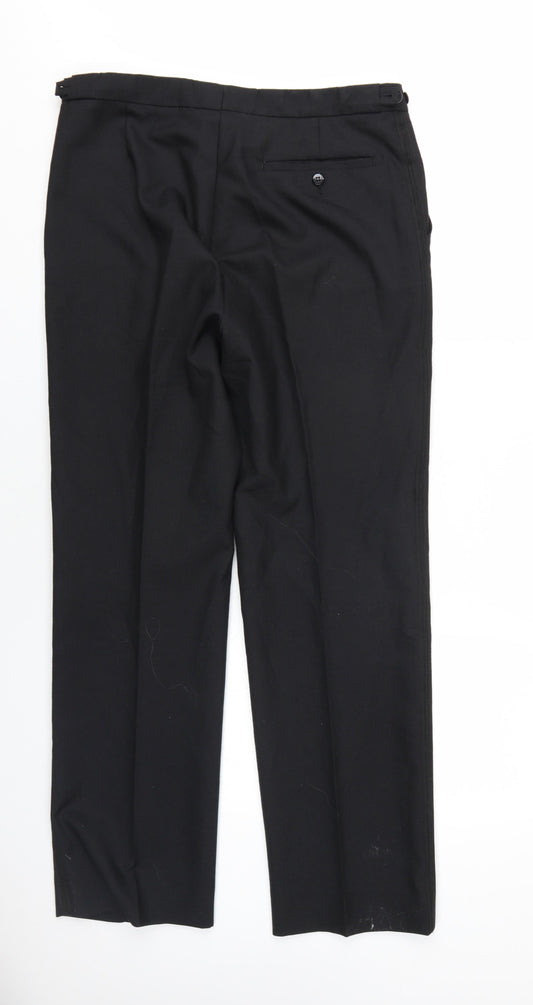 Dunn & Co Mens Black Wool Tuxedo Suit Trousers Size 34 Regular
