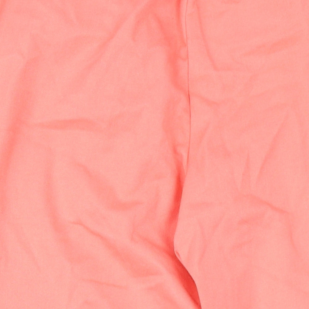 Brand and care label for Object women’s pink polyester trousers, size UK 6, 28-inch leg regular