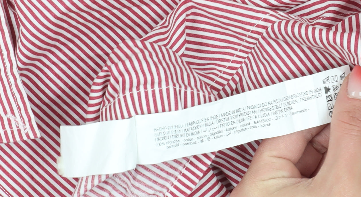 Stradivarius Women's Red Striped Cropped Button-Up Shirt M