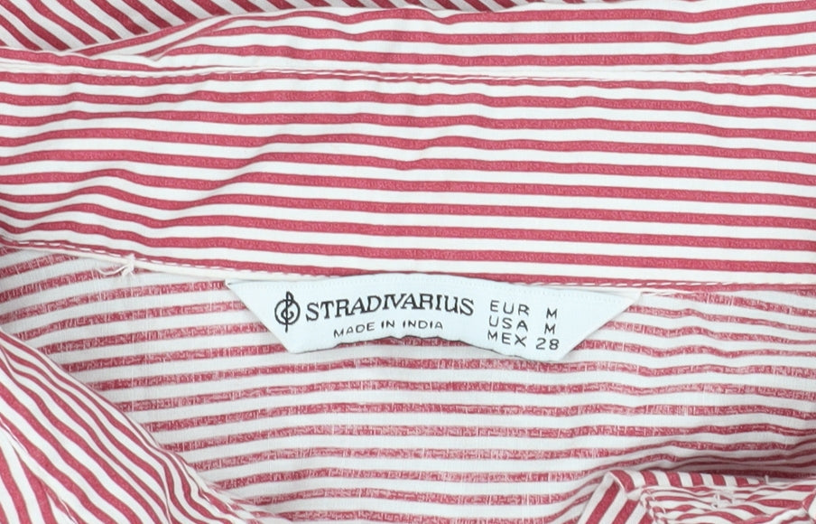 Stradivarius Women's Red Striped Cropped Button-Up Shirt M