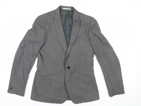 Moss London Men's Grey Blazer, Size 38, Long Fit