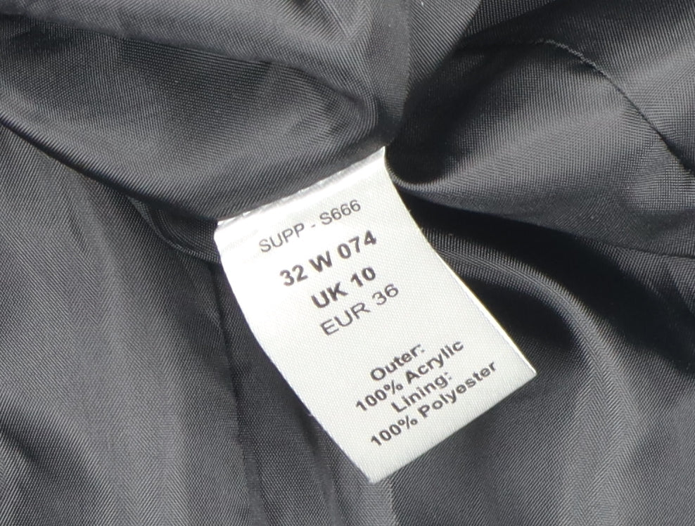 Brand and care label for Kaleidoscope Women's Black White Check Coat, size 10, Classic Style