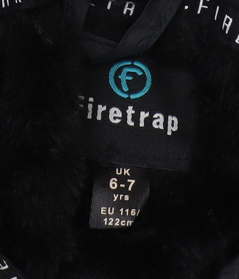 Firetrap Boys Black Puffer Jacket 6-7 Winter Hooded