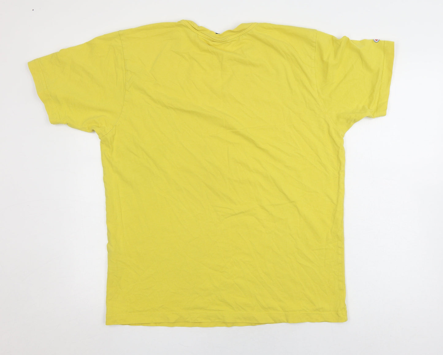 Champion Men's Yellow T-Shirt, Size L, Crew Neck, Logo, Cotton