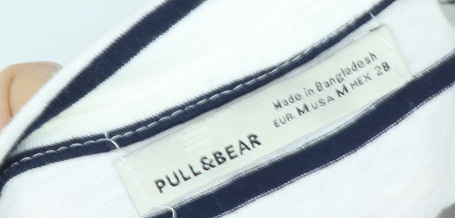 Pull & Bear White Striped Cropped T-Shirt Unisex M