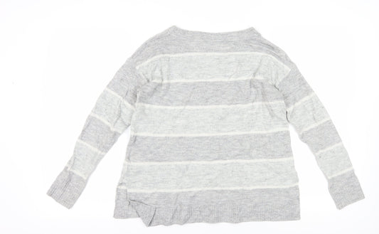 GAP Women's Grey Striped Pullover Jumper Medium