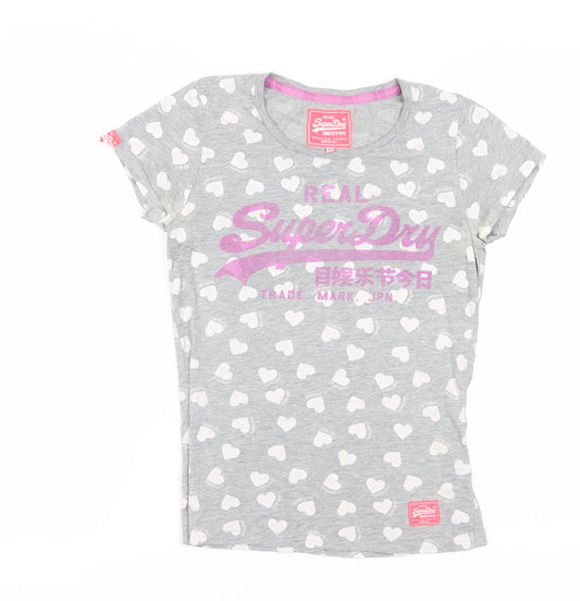 Superdry Women's Grey Heart T-Shirt, M, Basic Style