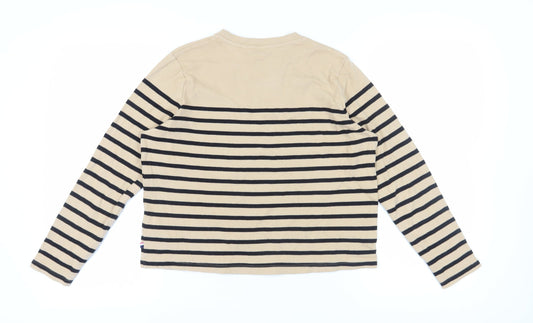 U.S. Polo Assn. Unisex Beige Striped Long Sleeve T-Shirt