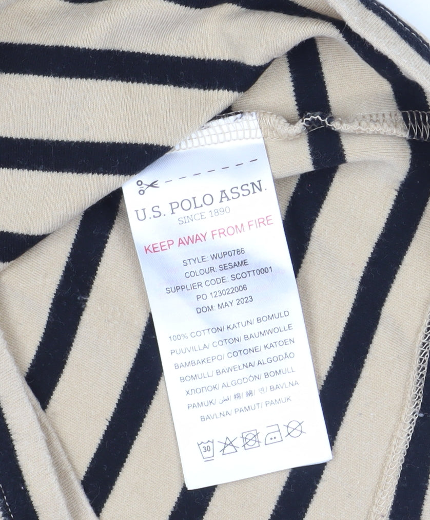 U.S. Polo Assn. Unisex Beige Striped Long Sleeve T-Shirt