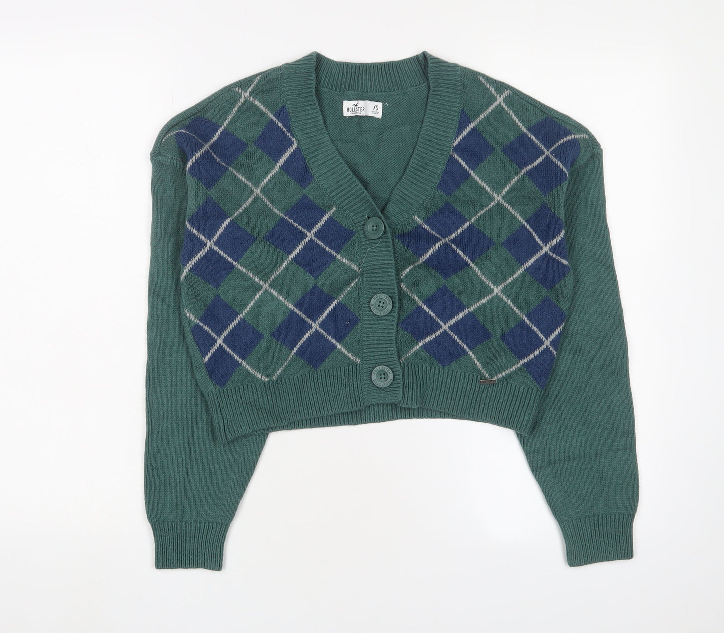 Hollister Women's Green XS Argyle Cardigan