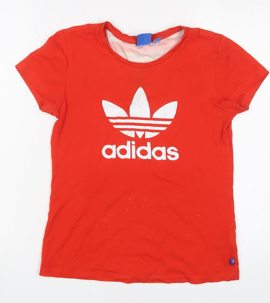 Womens UK Size 10 adidas Red Cotton T-Shirt