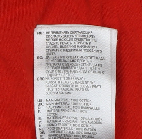 Brand and care label for Adidas Women's Red Cotton T-Shirt, size 10: Casual Essential
