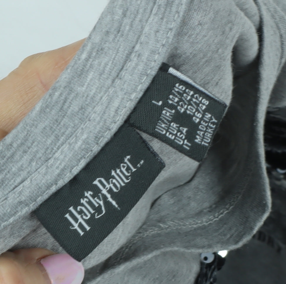 Harry Potter Unisex Grey T-Shirt L Hogwarts Sequin