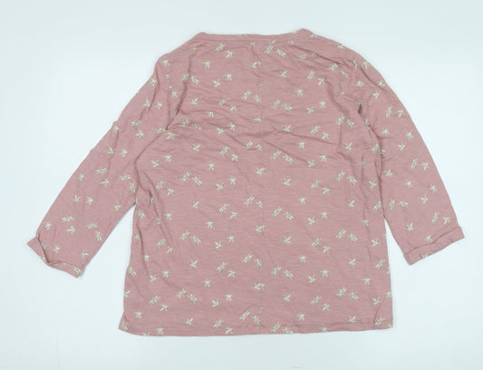 Fat Face Women Pink 3/4 Sleeve Basic Cotton T-Shirt