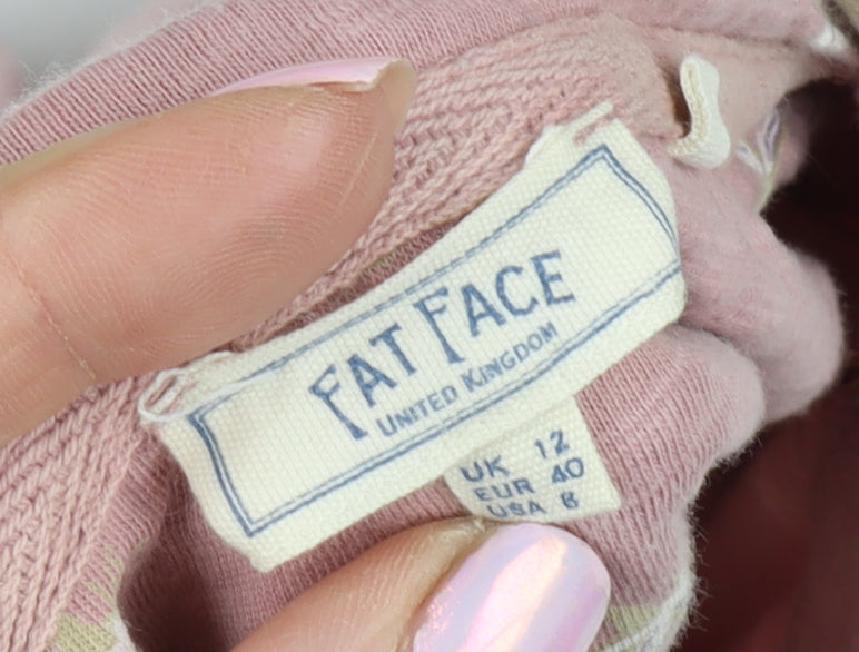 Fat Face Women Pink 3/4 Sleeve Basic Cotton T-Shirt