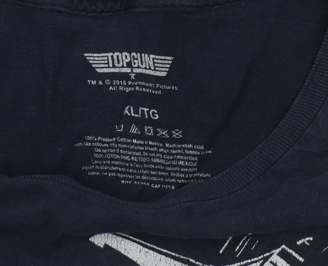 Top Gun Men's Black Graphic T-Shirt, L, Movie Theme