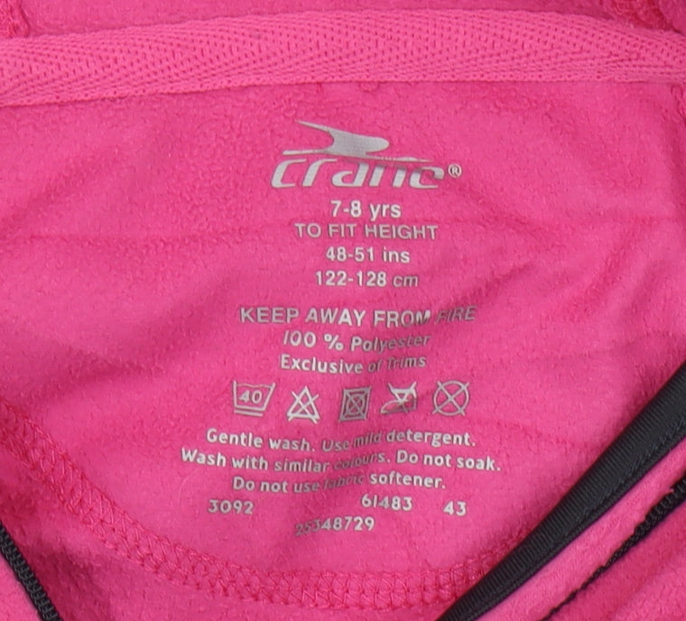 Close-up detail of Crane girls’ pink full zip hoodie 7-8 years - cosy fleece