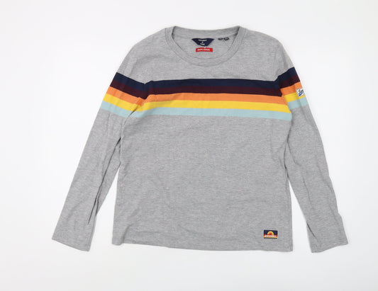 Superdry Unisex Grey Striped T-Shirt Size 12